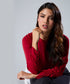 Long Sleeve Gathered Satin Red Top